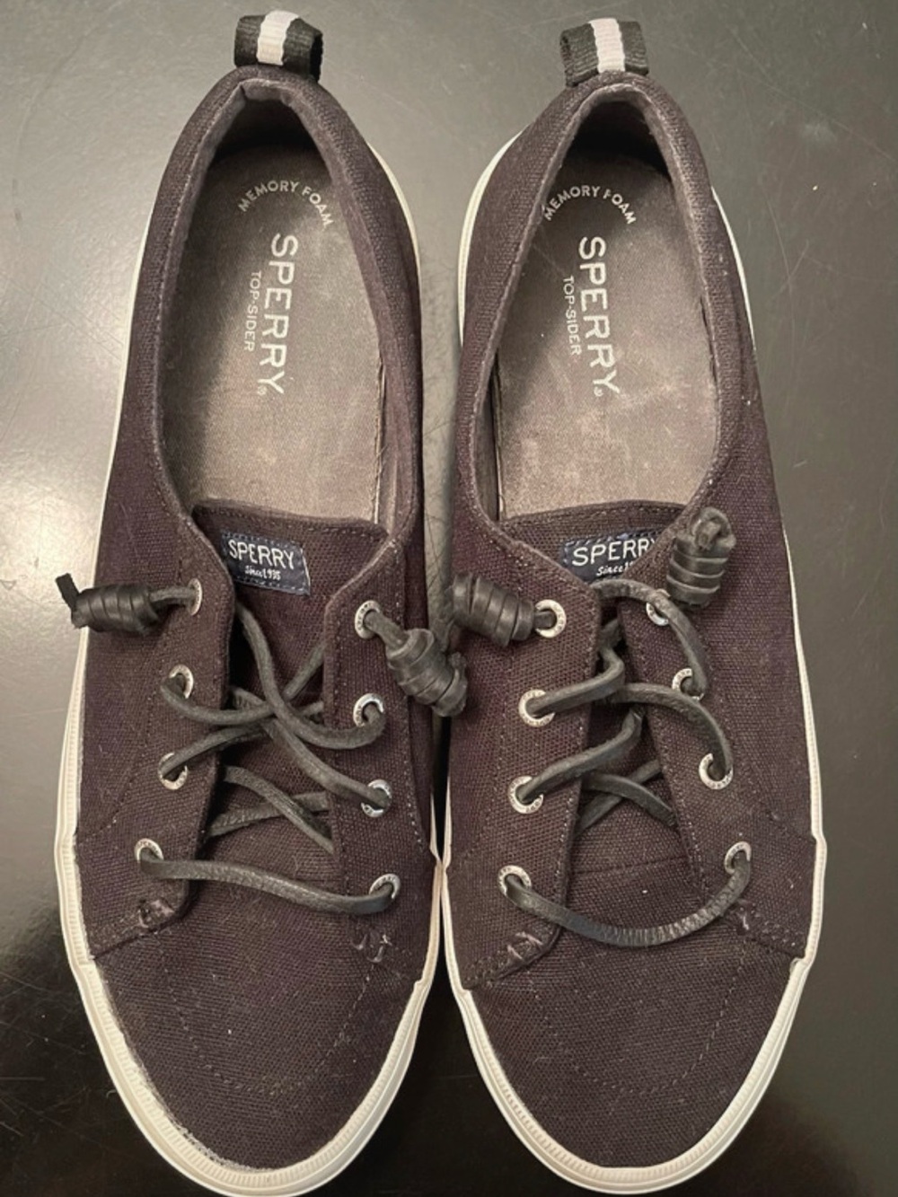 Sperry Women's Black Canvas Boat Shoes with White Sole